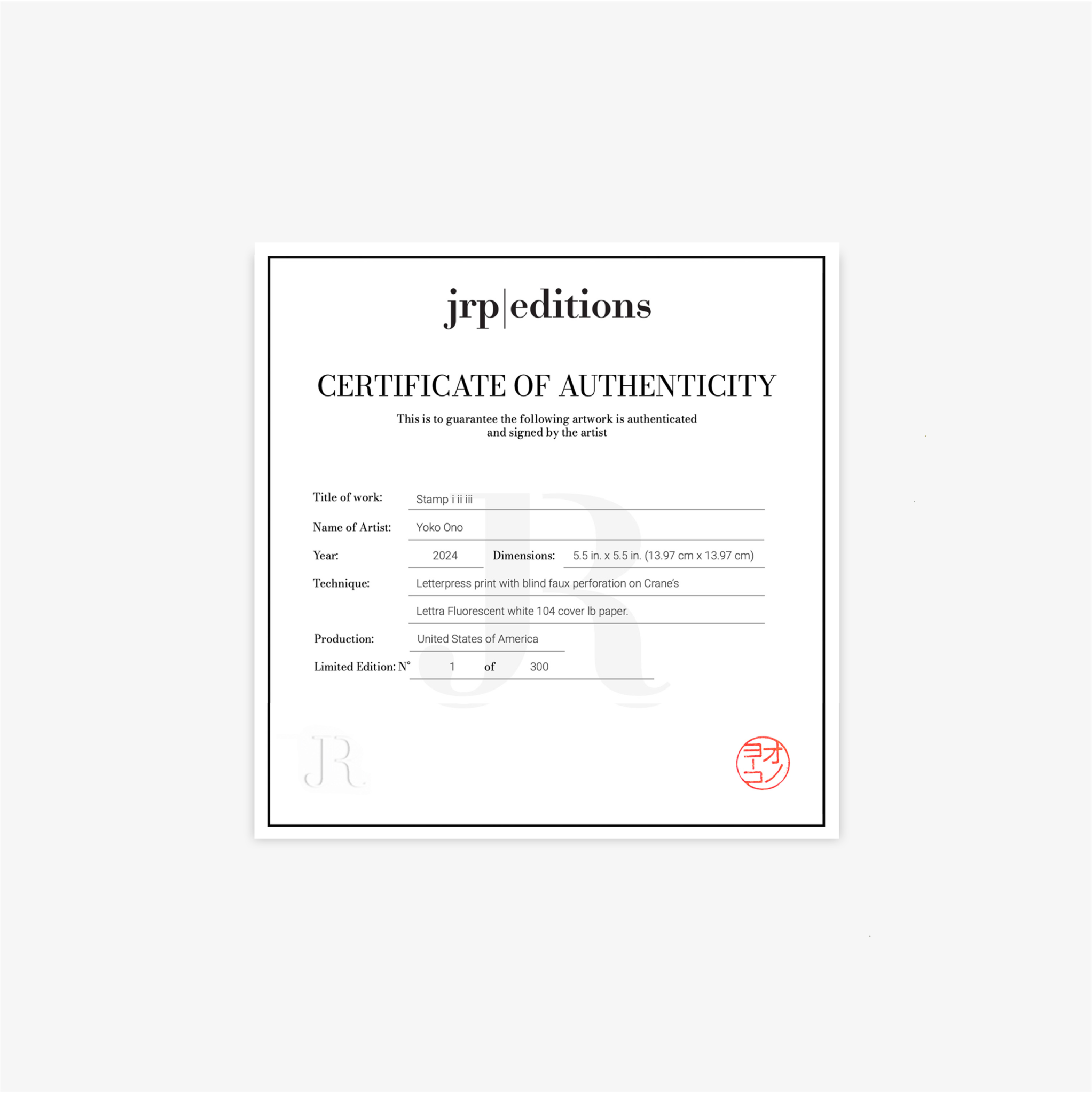 COA YOKO ONO STAMP SCAN copia